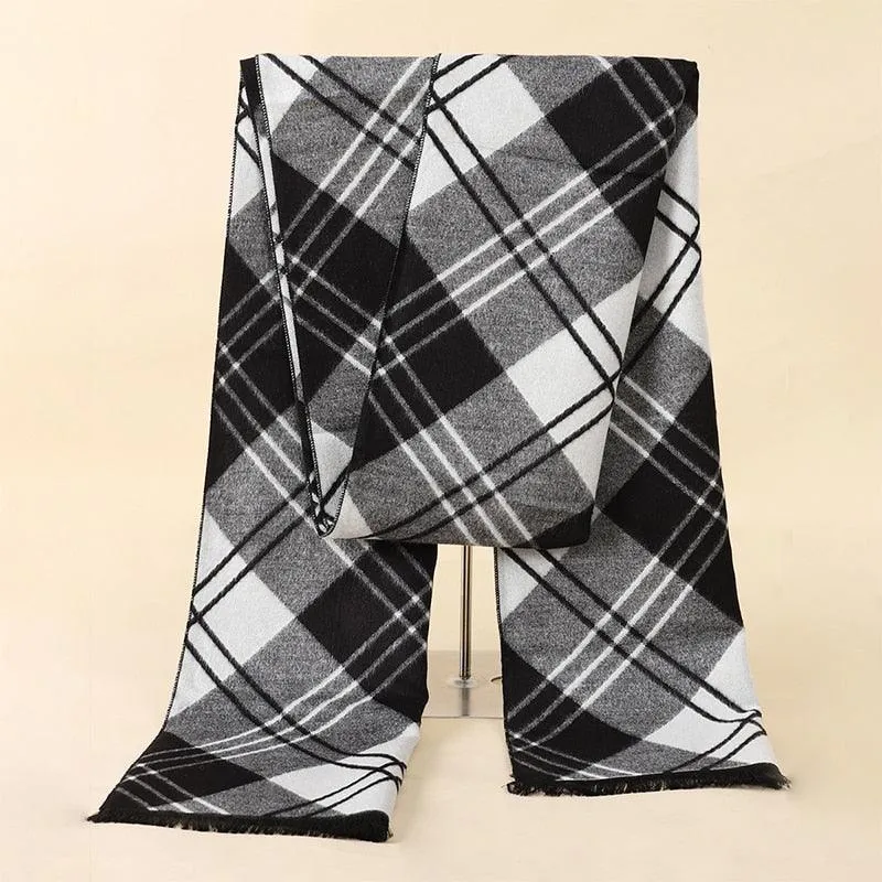 Soft Cashmere Wool Plaid Scarf - Striped Long Warm Scarf
