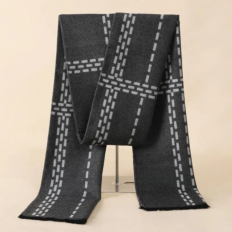 Soft Cashmere Wool Plaid Scarf - Striped Long Warm Scarf