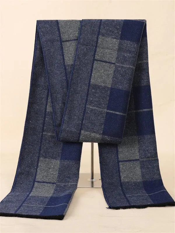 Soft Cashmere Wool Plaid Scarf - Striped Long Warm Scarf