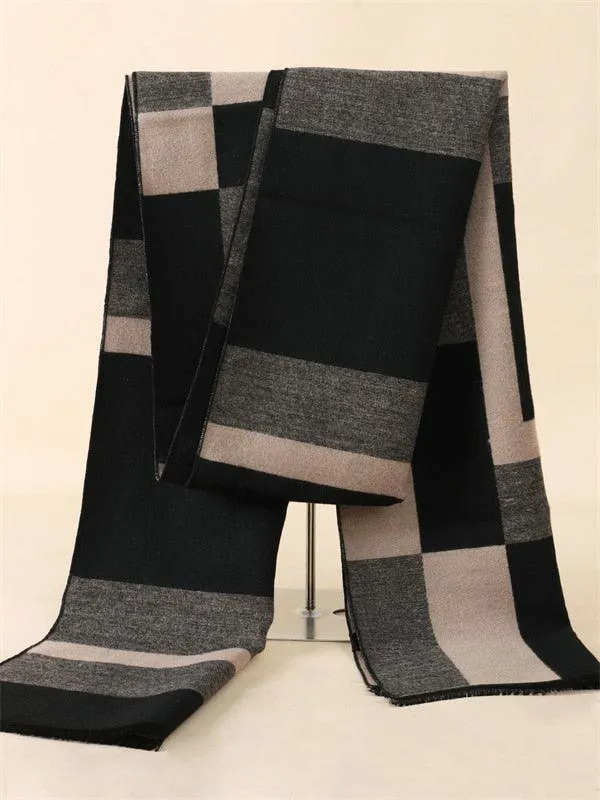Soft Cashmere Wool Plaid Scarf - Striped Long Warm Scarf