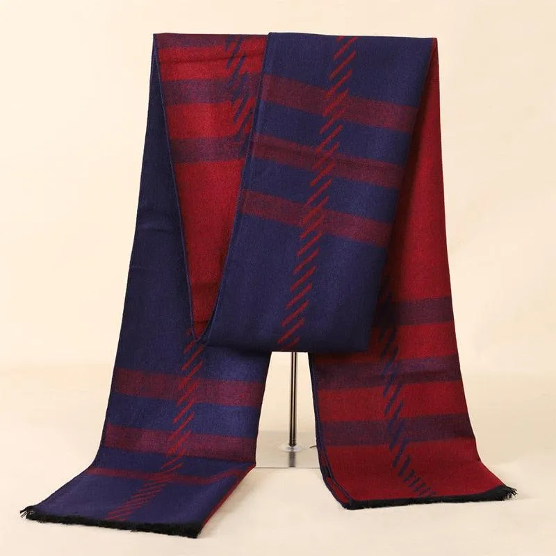 Soft Cashmere Wool Plaid Scarf - Striped Long Warm Scarf