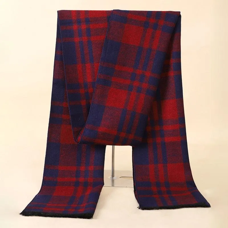 Soft Cashmere Wool Plaid Scarf - Striped Long Warm Scarf