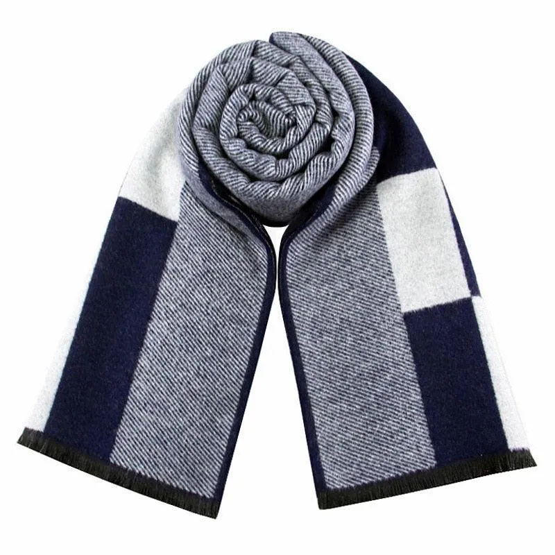 Soft Cashmere Wool Plaid Scarf - Striped Long Warm Scarf
