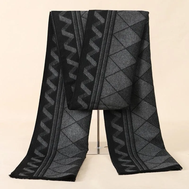 Soft Cashmere Wool Plaid Scarf - Striped Long Warm Scarf
