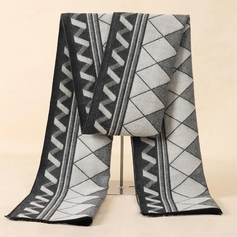 Soft Cashmere Wool Plaid Scarf - Striped Long Warm Scarf