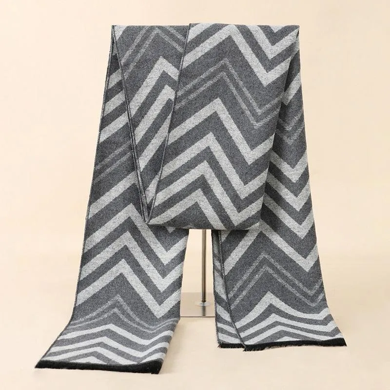 Soft Cashmere Wool Plaid Scarf - Striped Long Warm Scarf