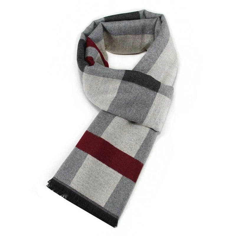 Soft Cashmere Wool Plaid Scarf - Striped Long Warm Scarf