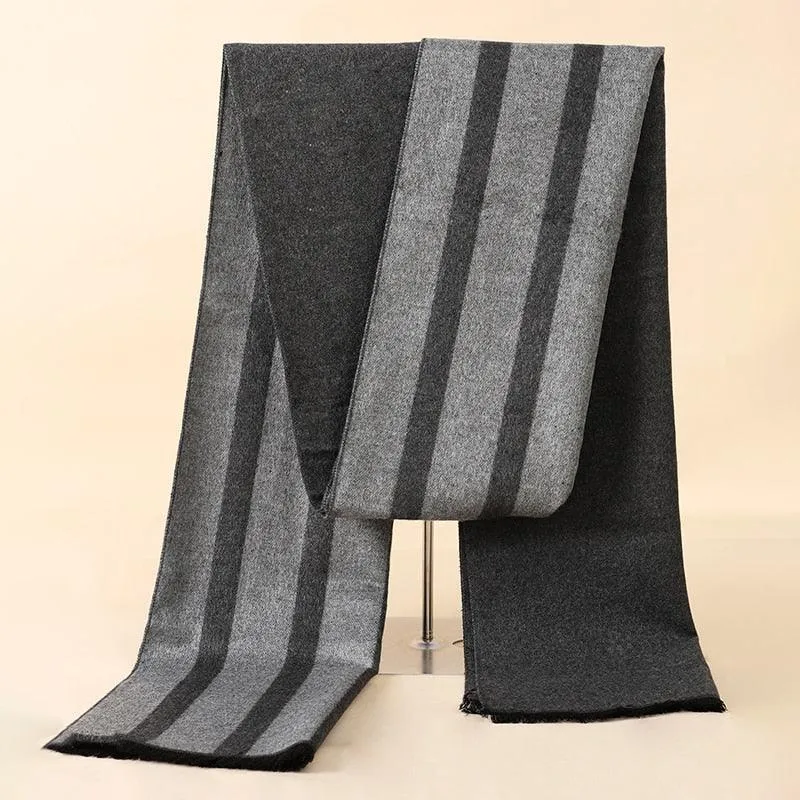 Soft Cashmere Wool Plaid Scarf - Striped Long Warm Scarf