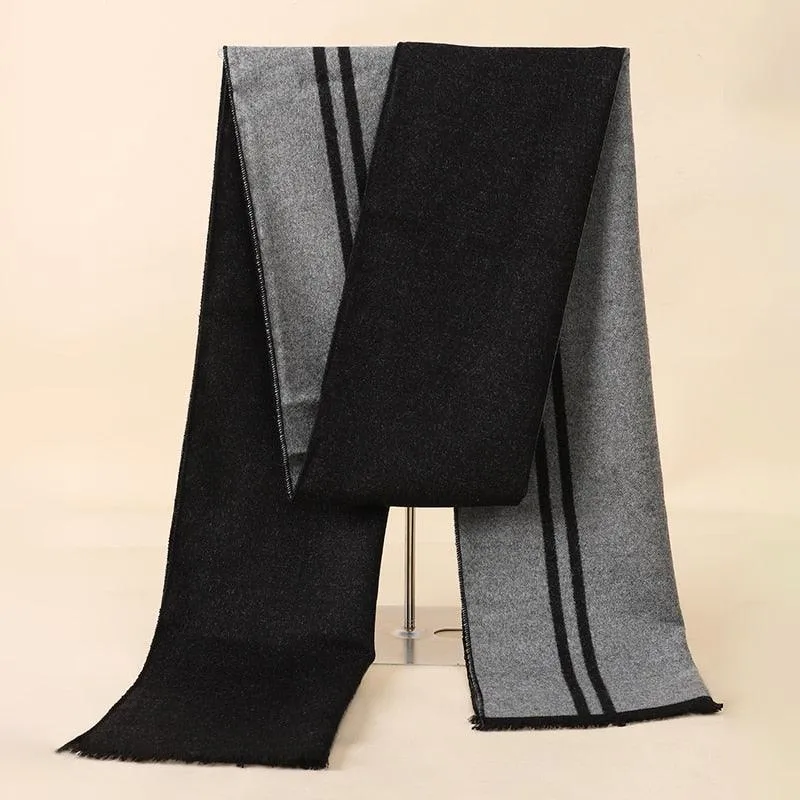 Soft Cashmere Wool Plaid Scarf - Striped Long Warm Scarf