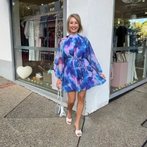 Solene Abstract Dress (Purple/Blue)