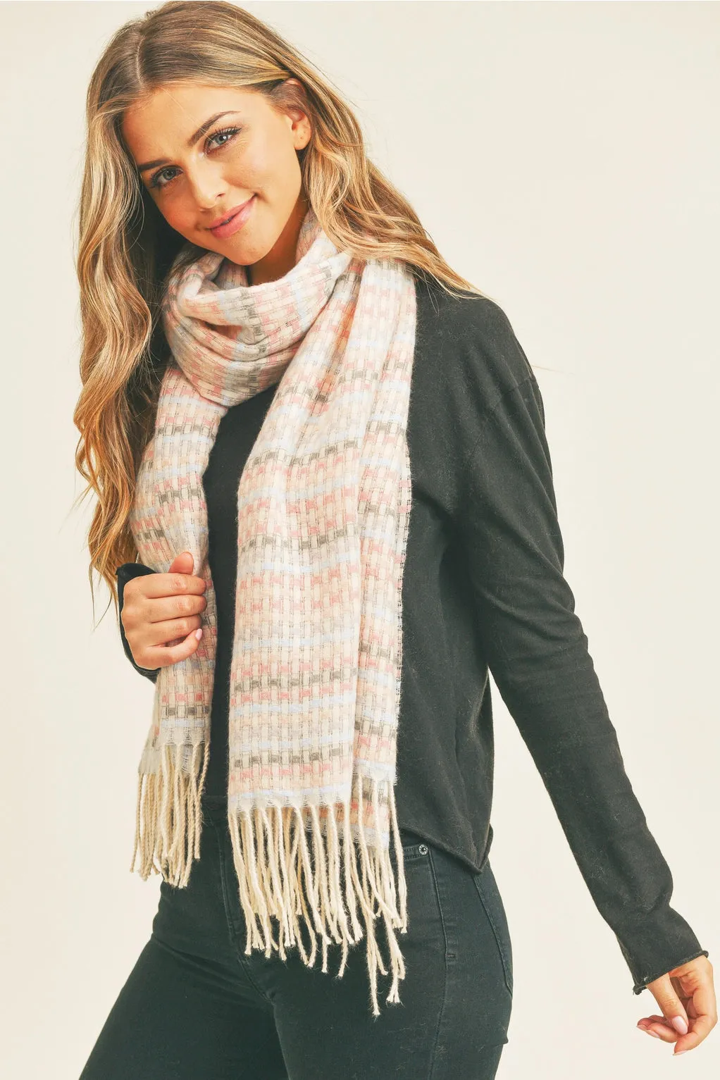 Stitched Fringe Oblong Scarf