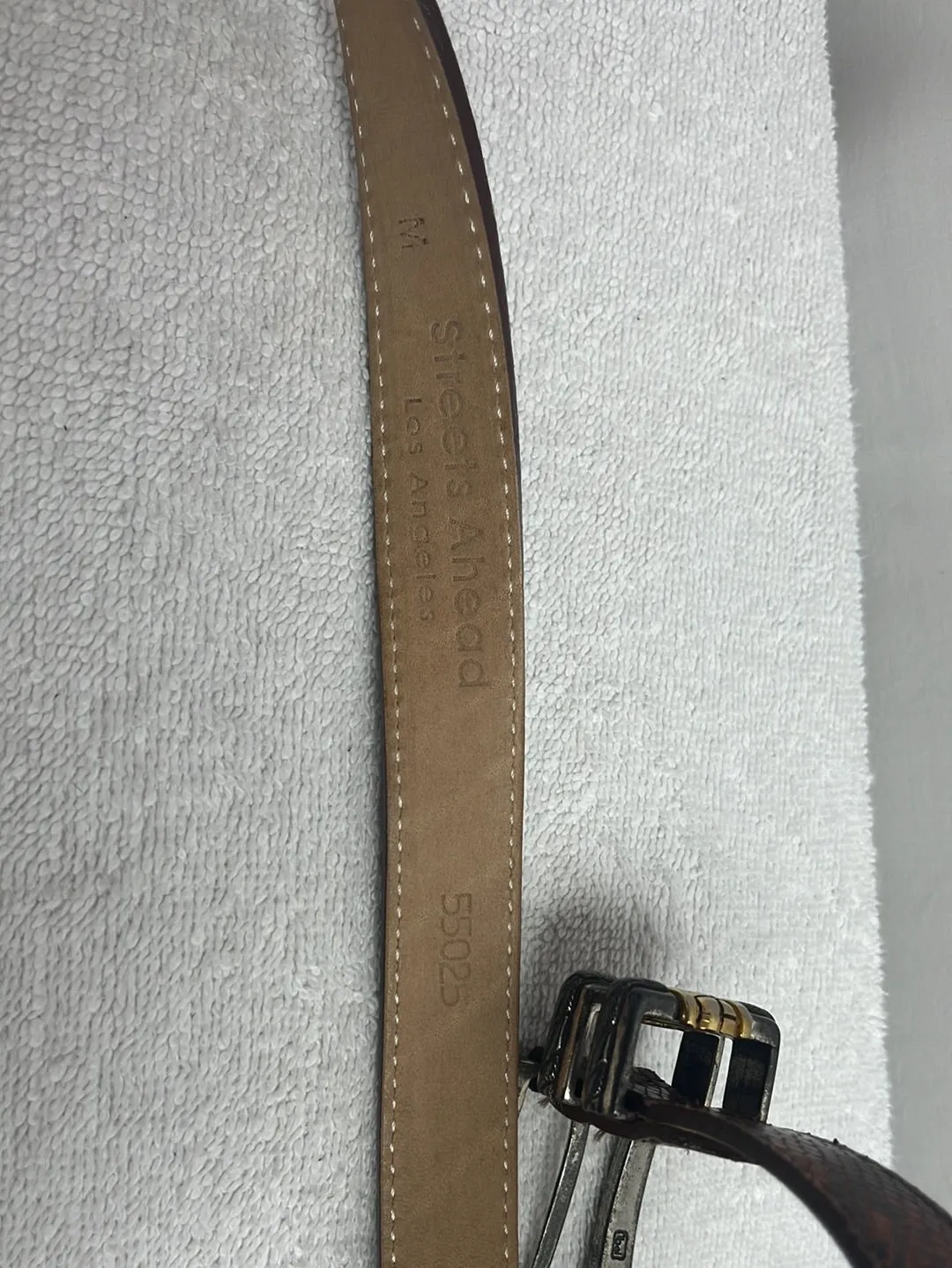 STREETS AHEAD Snakeskin Print Leather Belt with Vintage Italian Buckle -- Size M