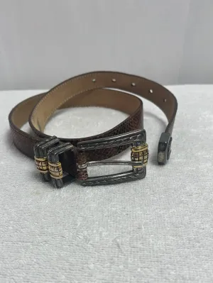 STREETS AHEAD Snakeskin Print Leather Belt with Vintage Italian Buckle -- Size M