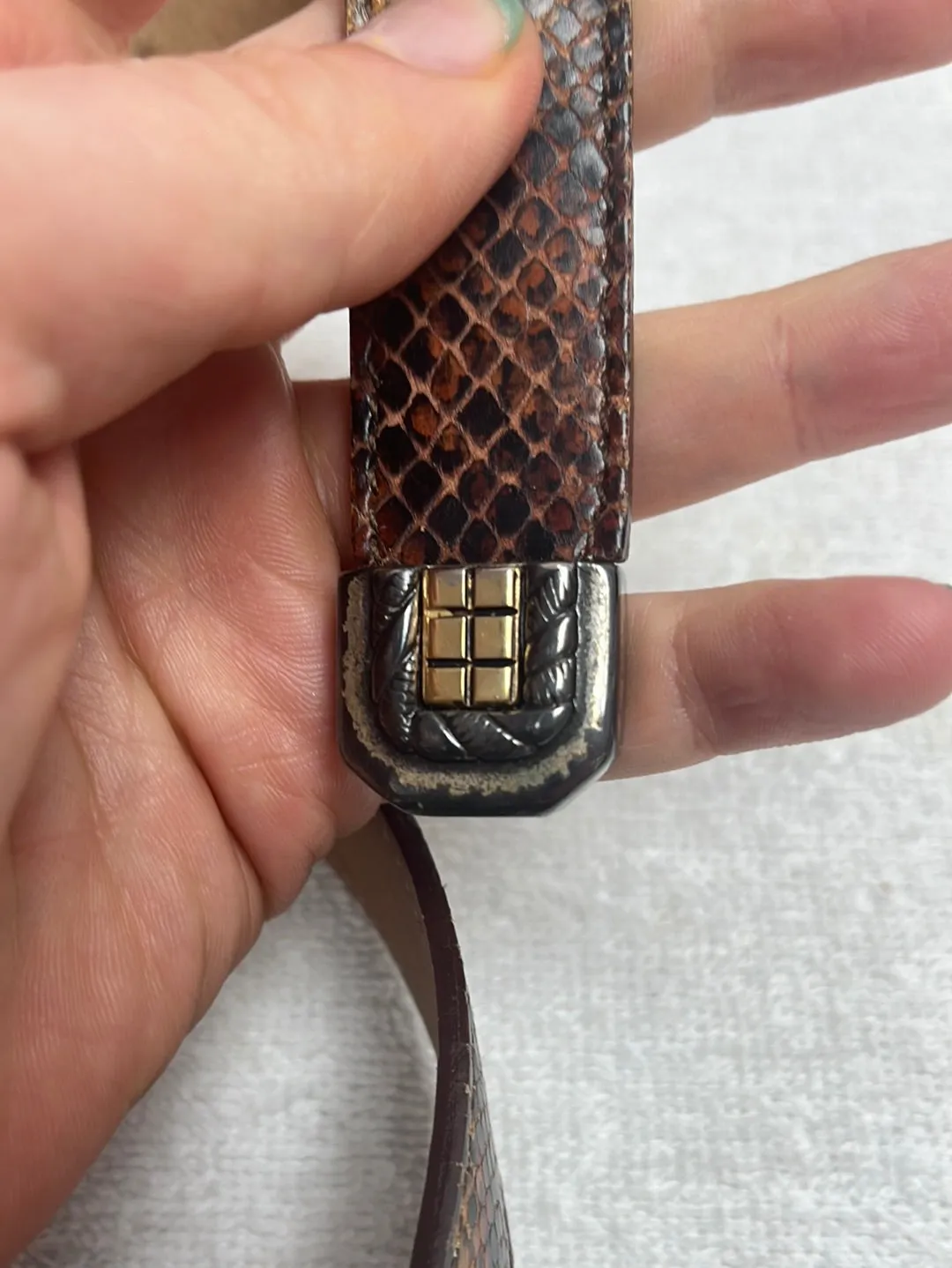 STREETS AHEAD Snakeskin Print Leather Belt with Vintage Italian Buckle -- Size M