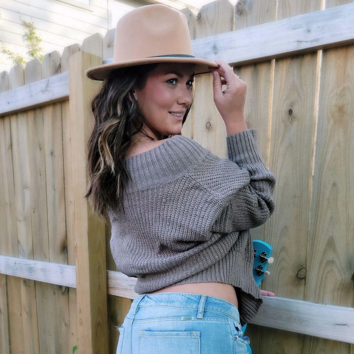 Structured Wide Brim Tan Paloma Fedora Felt Hat with Belt Strap