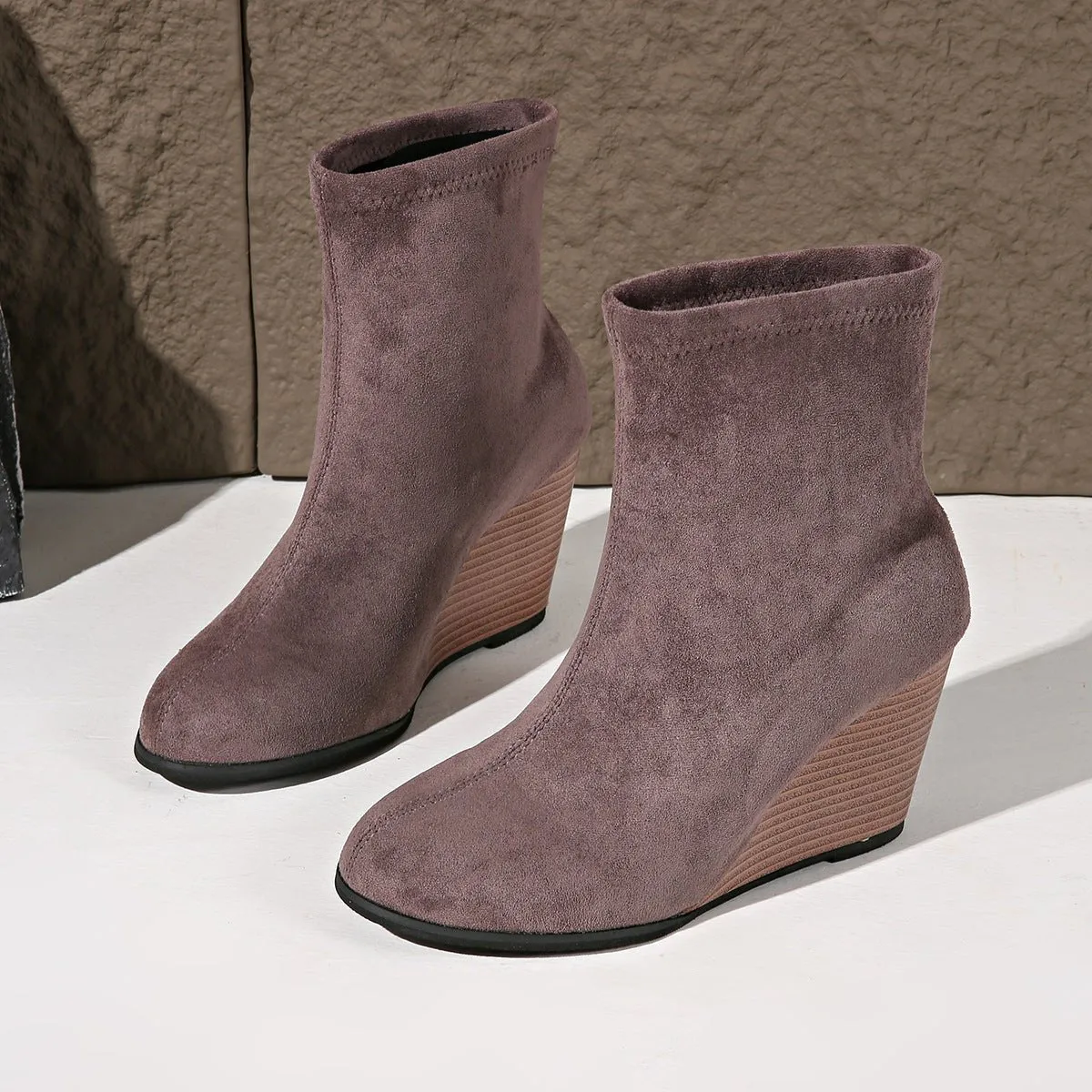 Suede Wedge Ankle Boot