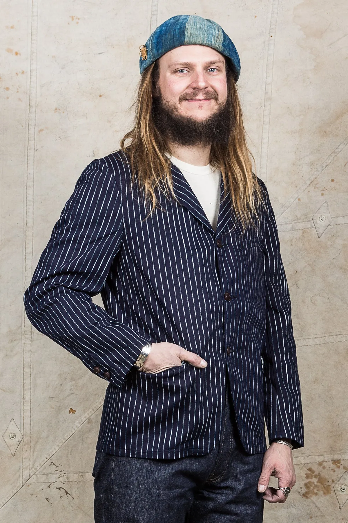 Sugar Cane & Co. 9oz Indigo Wabash Stripe Jacket