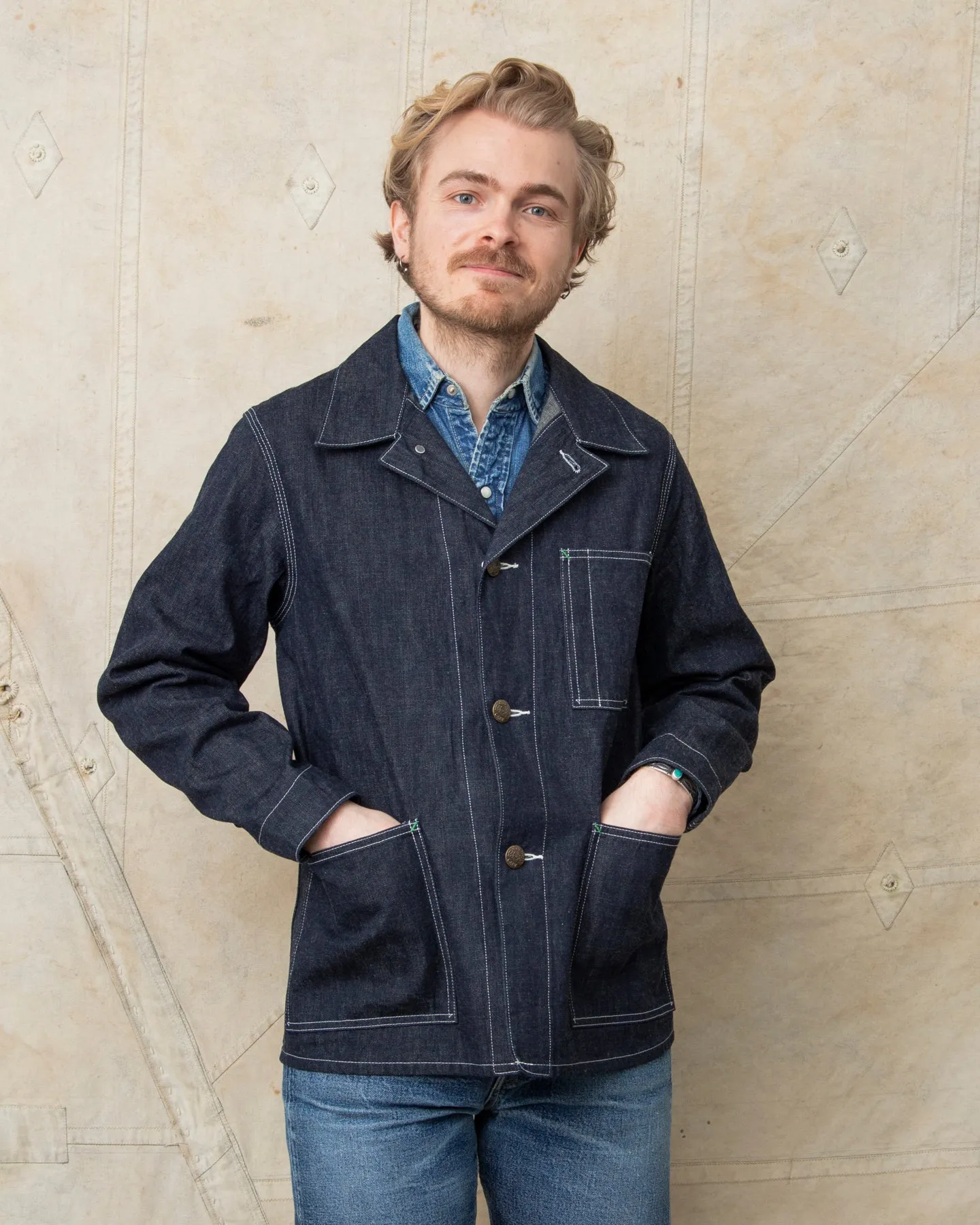 Sugar Cane & Co. Fiction Romance 11oz. Blue Denim 1920's Work Coat SC15503