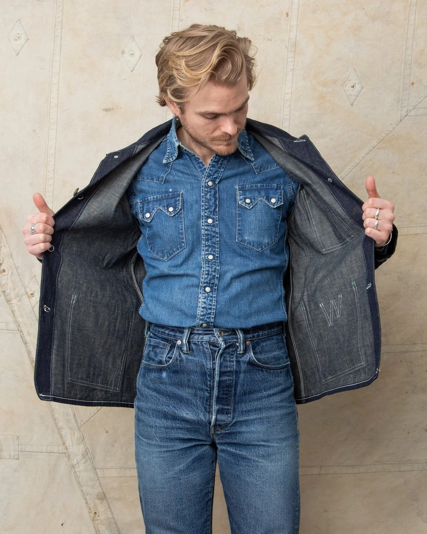 Sugar Cane & Co. Fiction Romance 11oz. Blue Denim 1920's Work Coat SC15503