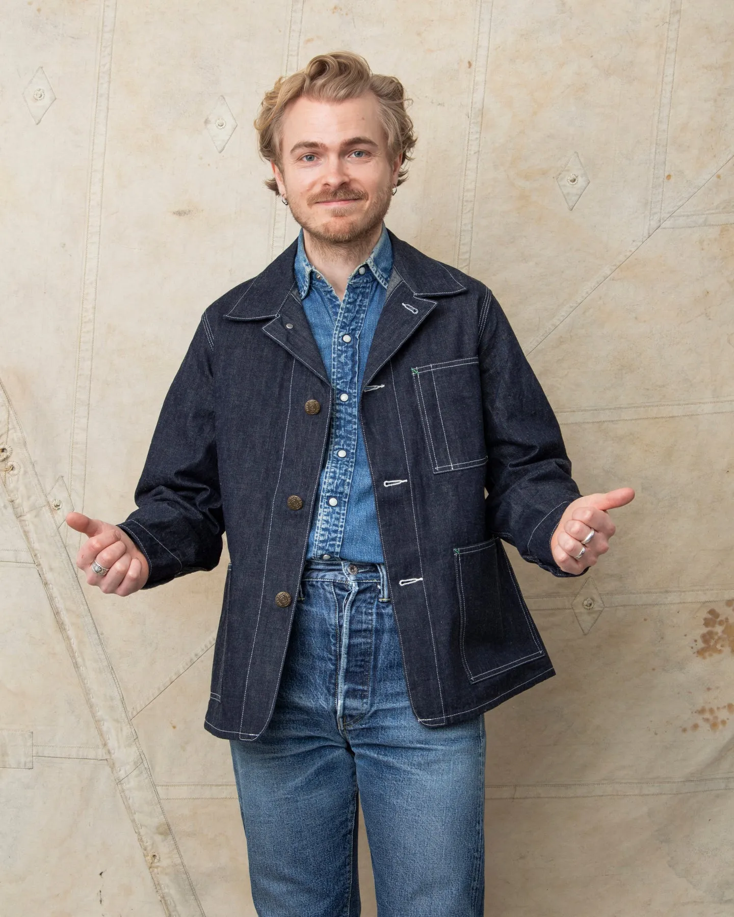 Sugar Cane & Co. Fiction Romance 11oz. Blue Denim 1920's Work Coat SC15503