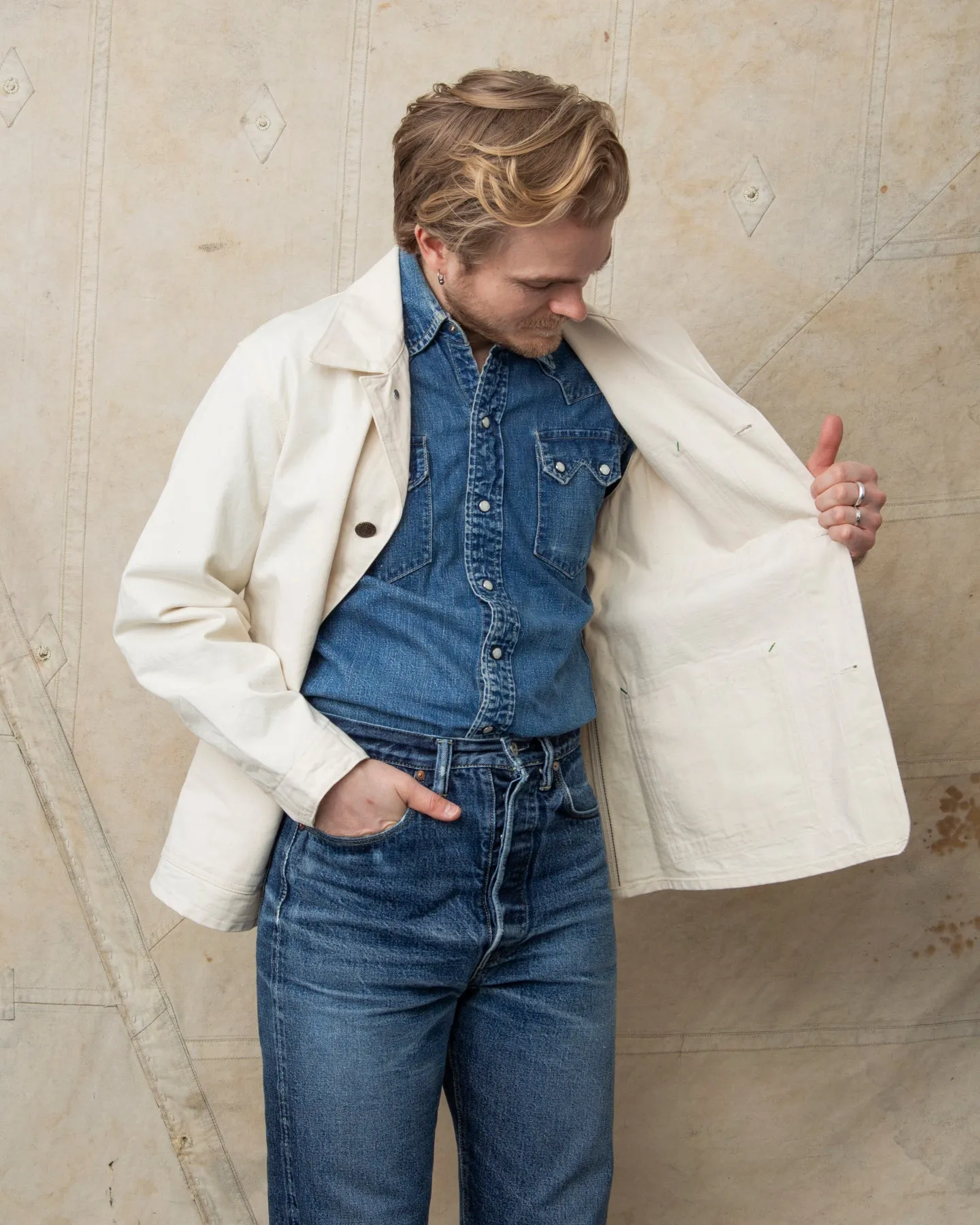 Sugar Cane & Co. Fiction Romance 9oz White Boat Sail Drill 1920's Work Coat SC15504