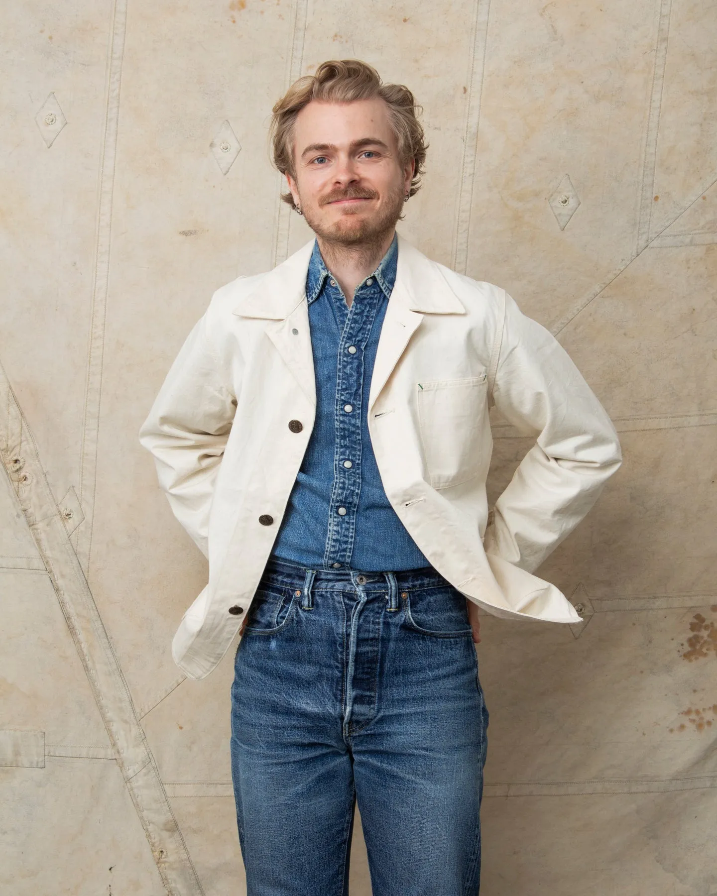 Sugar Cane & Co. Fiction Romance 9oz White Boat Sail Drill 1920's Work Coat SC15504