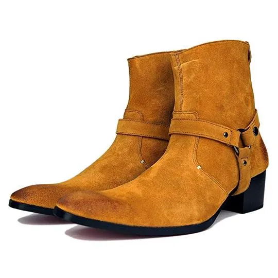 Tan Suede Ankle Zipper Boots for Men