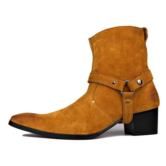 Tan Suede Ankle Zipper Boots for Men