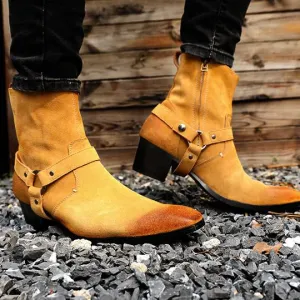Tan Suede Ankle Zipper Boots for Men