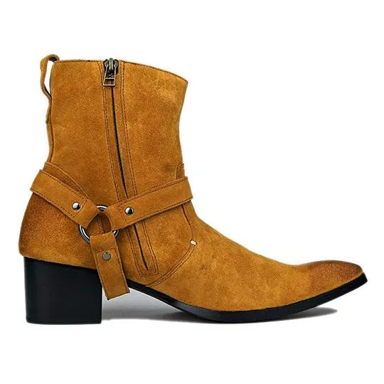 Tan Suede Ankle Zipper Boots for Men