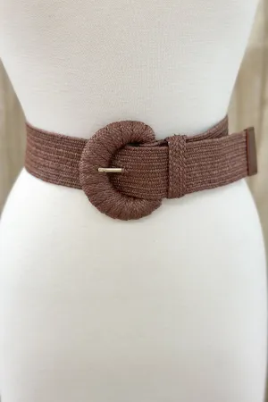 Taupe Wrapped Half Moon Straw Belt