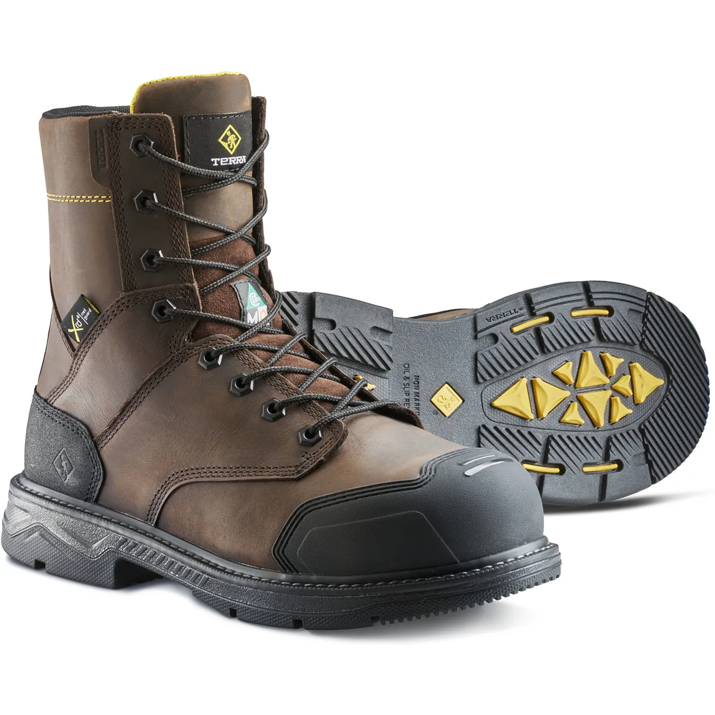 Terra Men's Patton 8" Alloy Toe WP Met Guard Work Boot- Brown- 839KDB