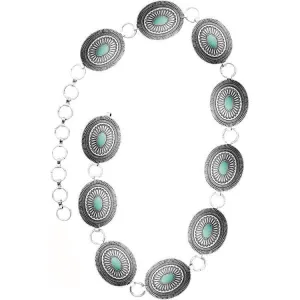 Texture Western Concho Oval Gem Stone Chain Belt