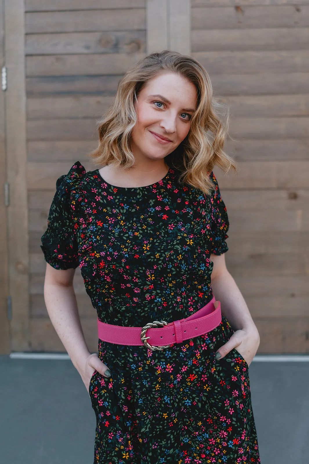 The Jenny Leather Belt by FRNCH - Fuchsia