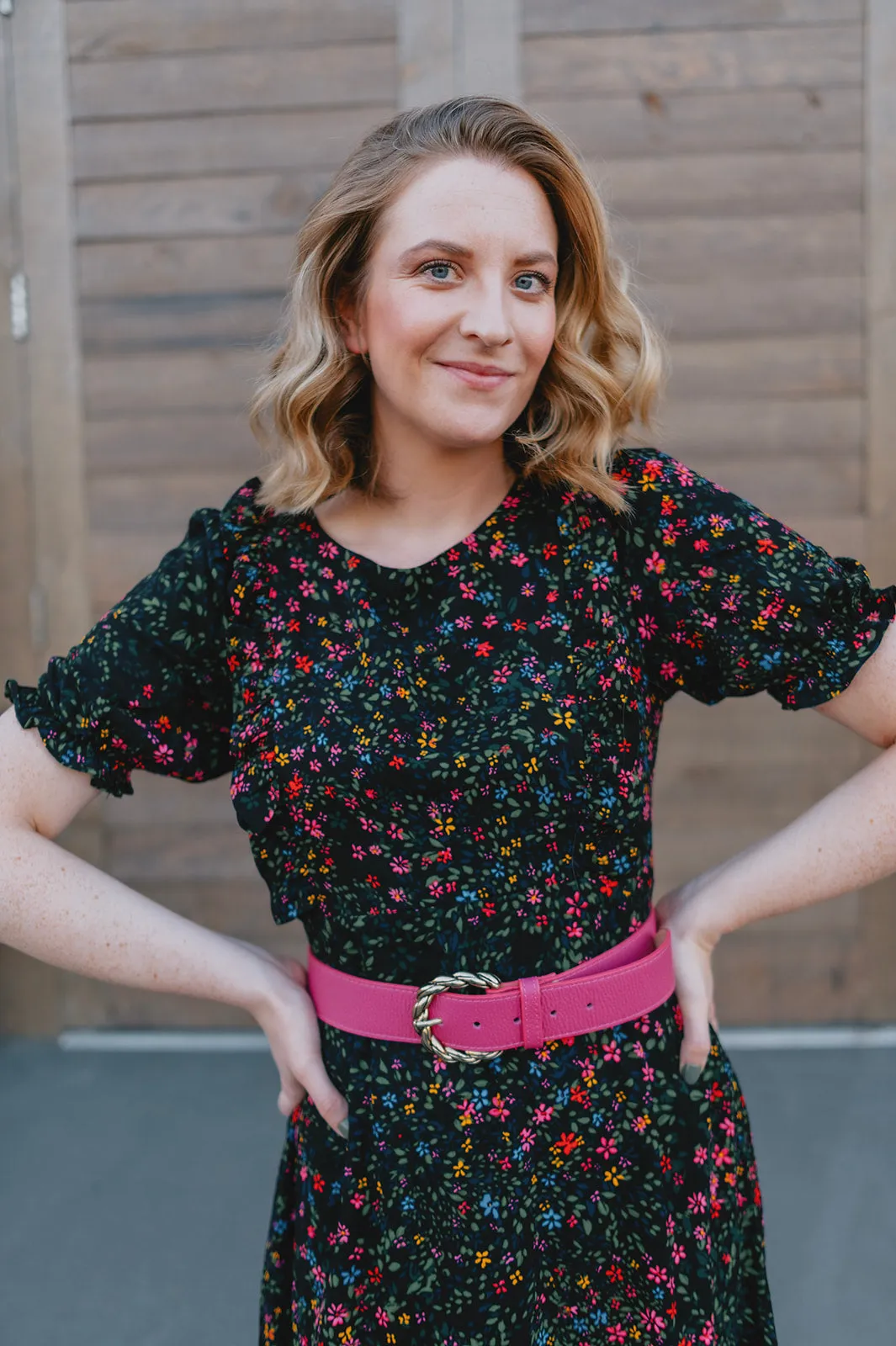 The Jenny Leather Belt by FRNCH - Fuchsia