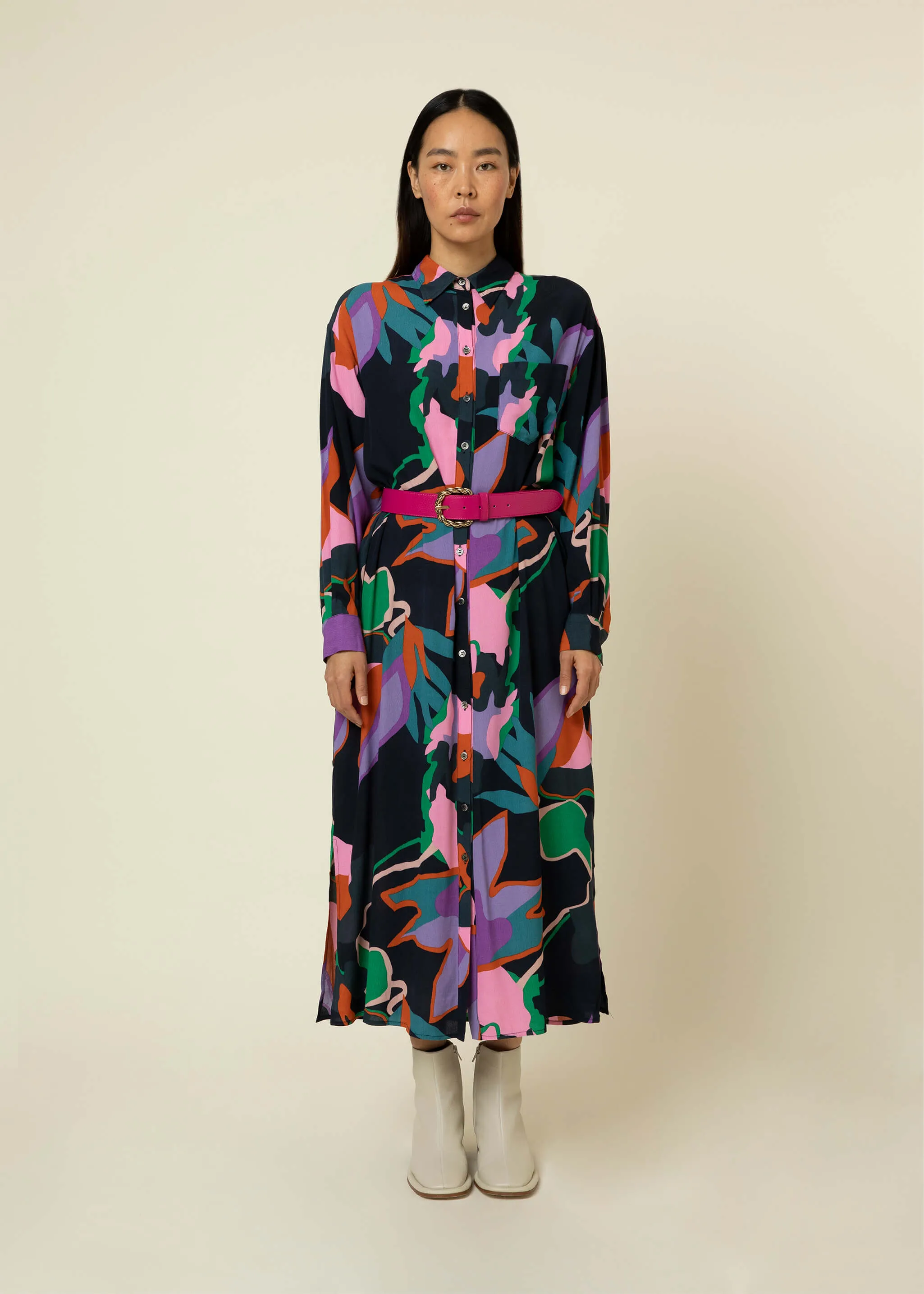 The Jenny Leather Belt by FRNCH - Fuchsia