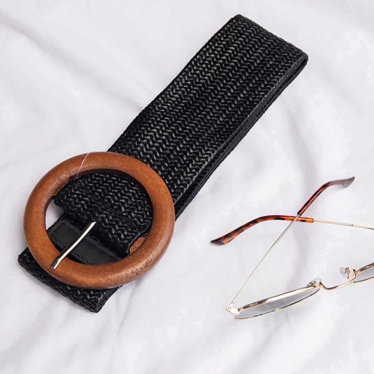 Timber Buckle Stretch Belt (Black)