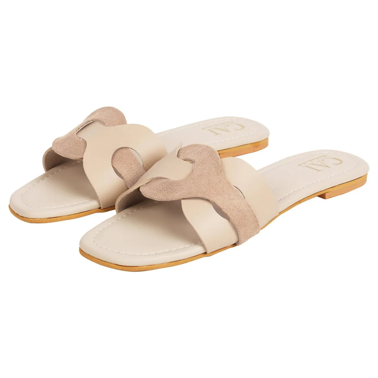 Two Tone Interlocked Beige Flats