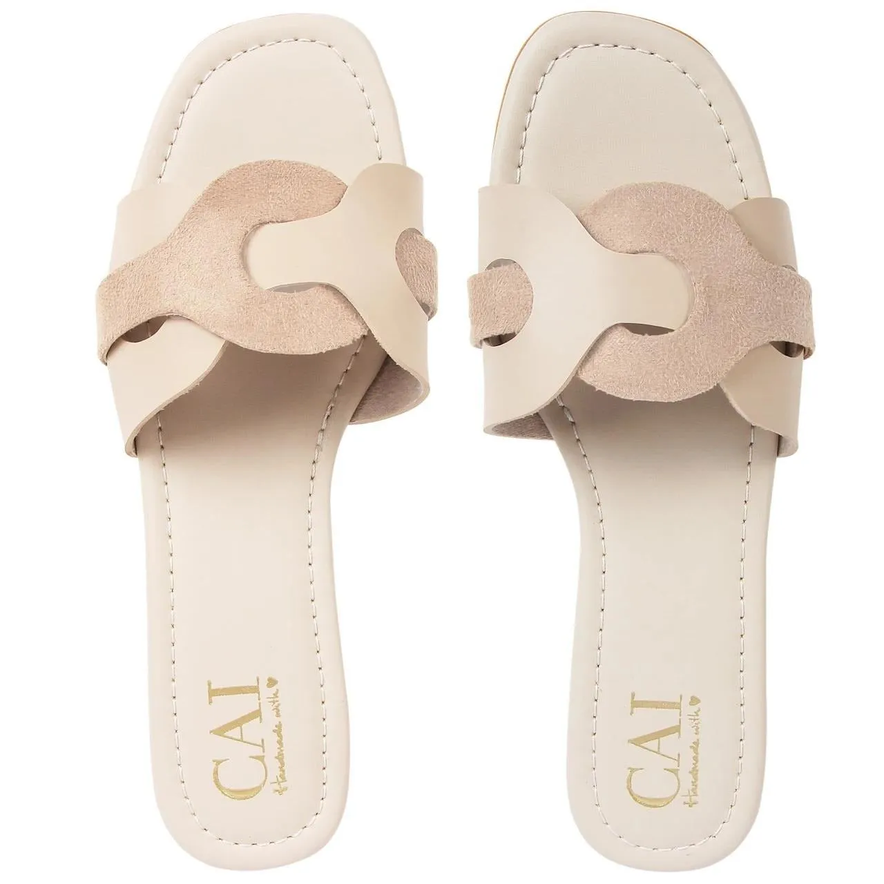 Two Tone Interlocked Beige Flats