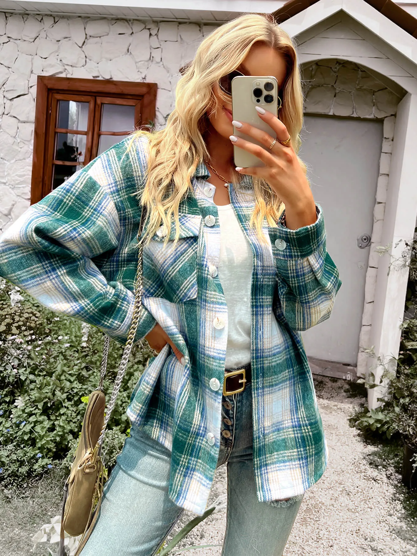 Typical Fall Pocketed Plaid Shacket - Green