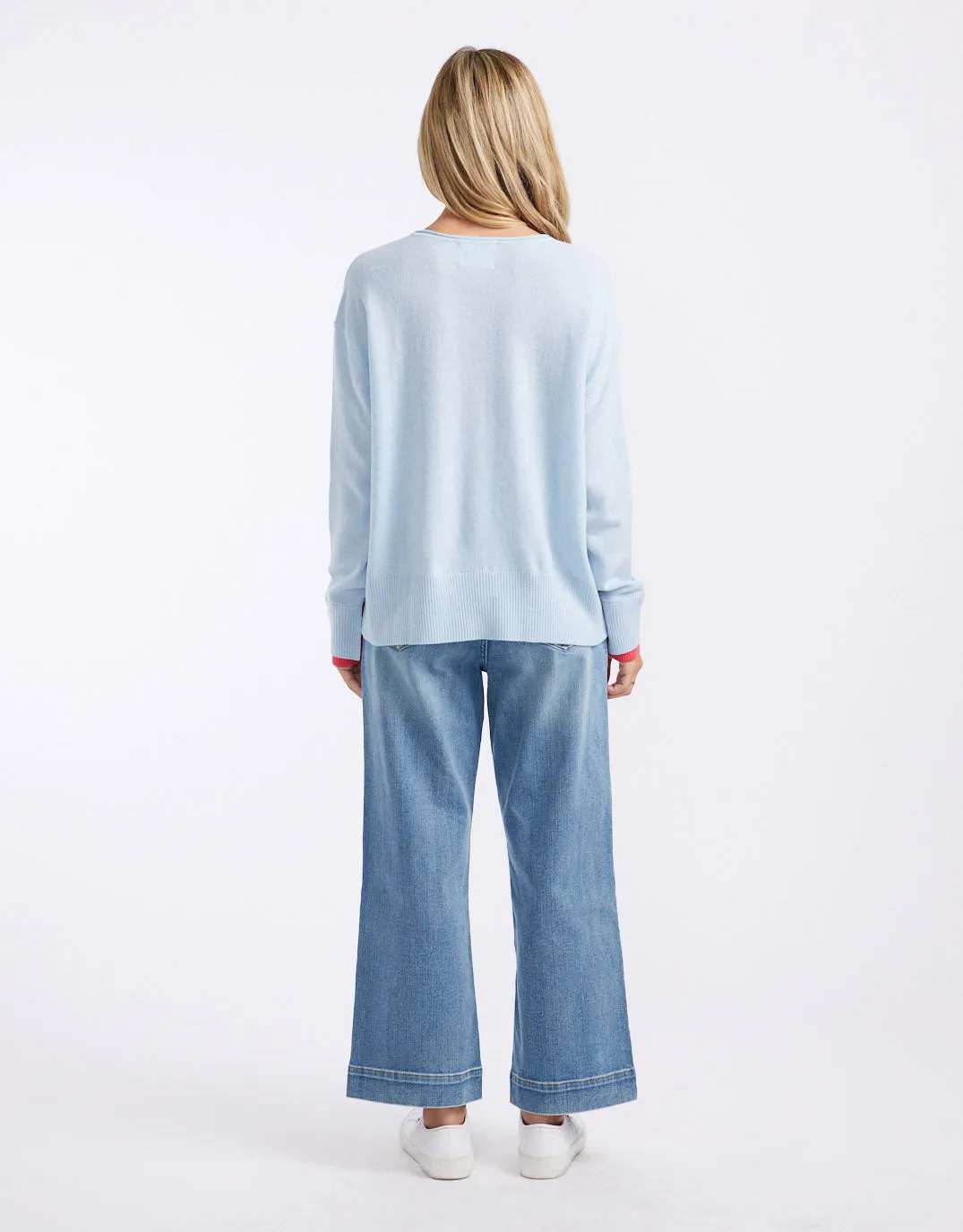 Upstate Wool Cashmere Double Cuff Knit Jumper - Ice Blue/Melon