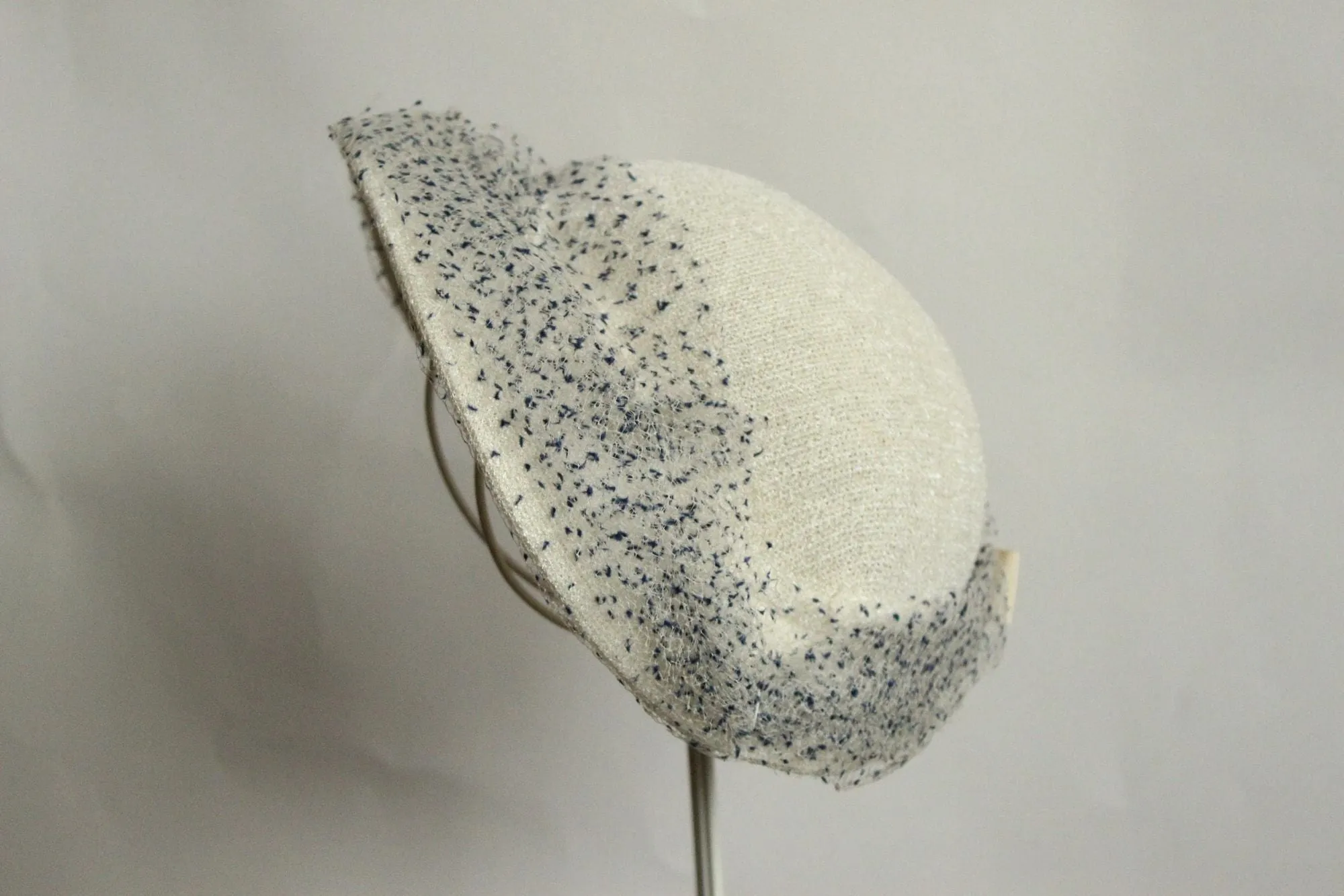 Vintage 1950s Hat,White with Blue Birdcage Veil and Ribbon Bow, Millinery