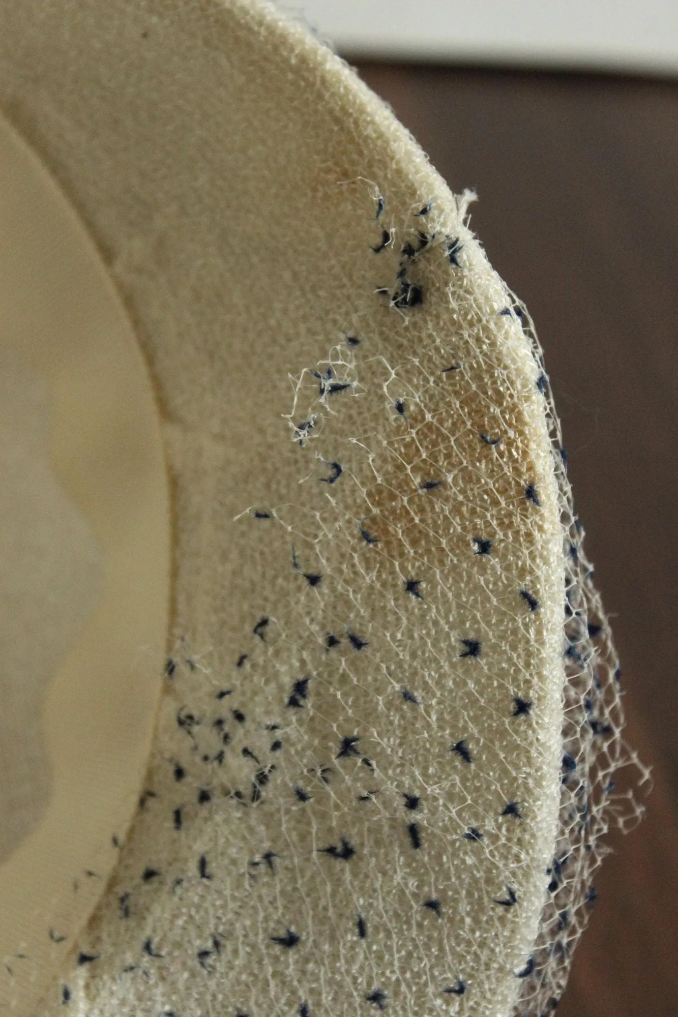 Vintage 1950s Hat,White with Blue Birdcage Veil and Ribbon Bow, Millinery