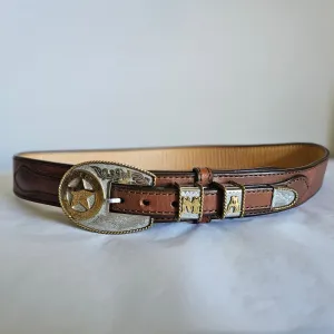 Vintage R.P. Megar Texas Western Belt – Leather Silver & Gold Details (Size 34)