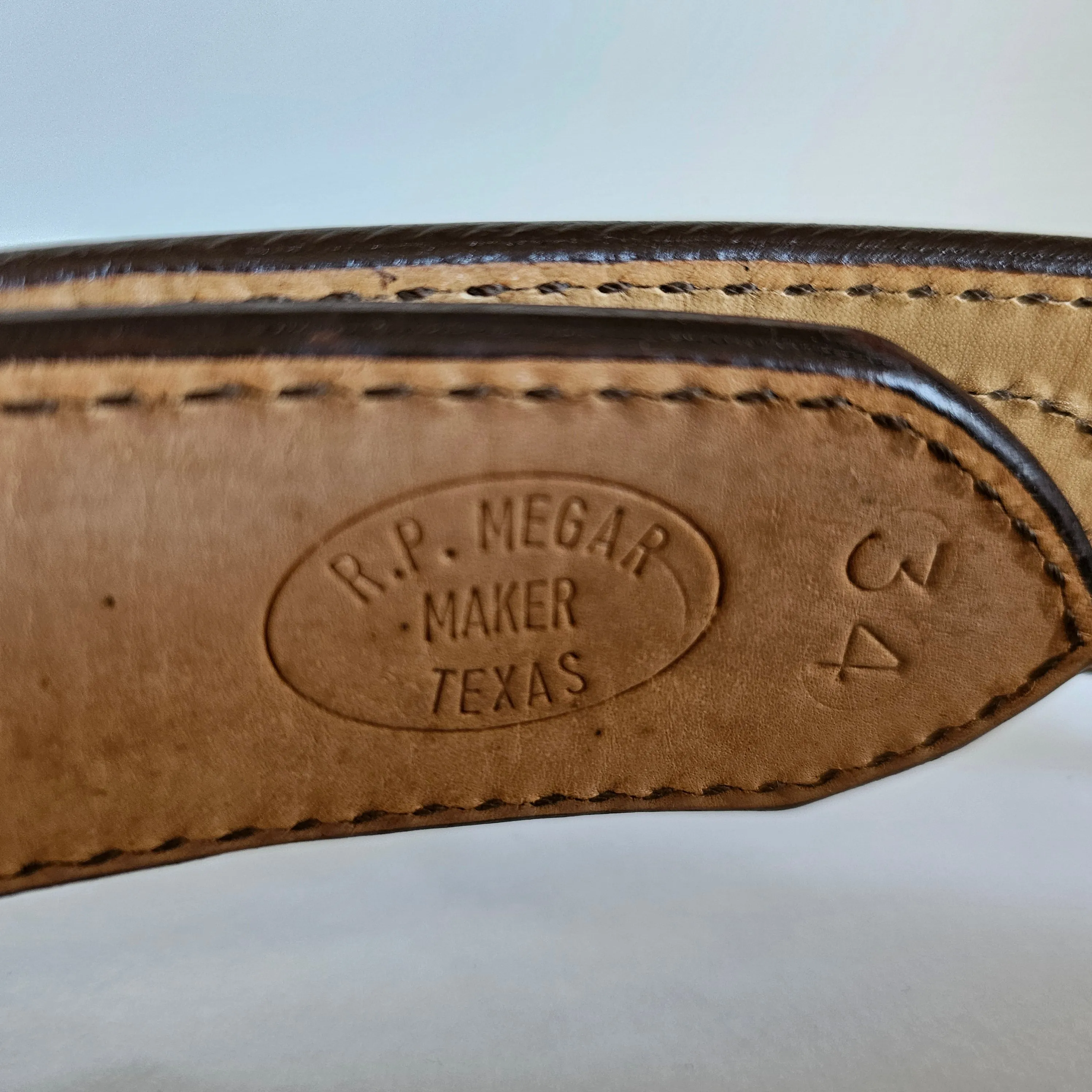 Vintage R.P. Megar Texas Western Belt – Leather Silver & Gold Details (Size 34)