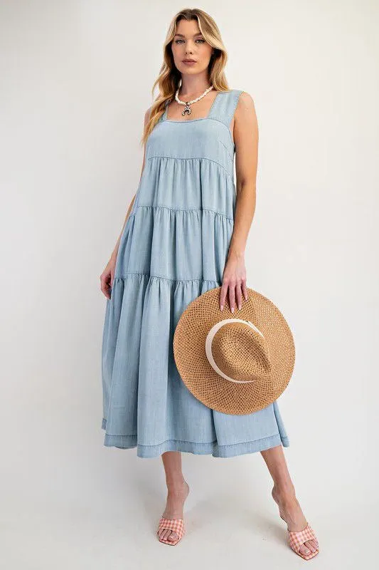 WASHED DENIM MAXI DRESS