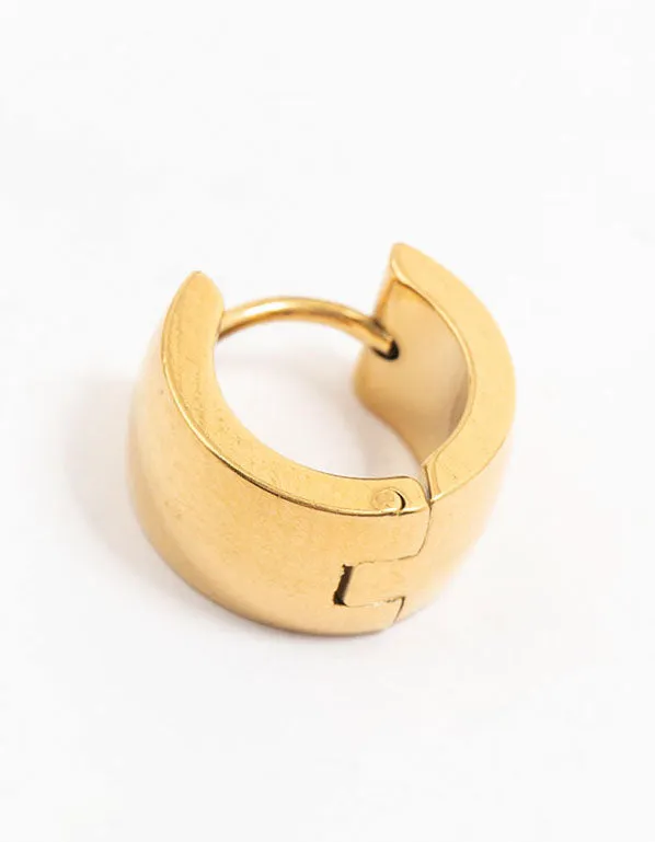 Waterproof Gold Plated Stainless Steel Wide Round Huggie Earrings
