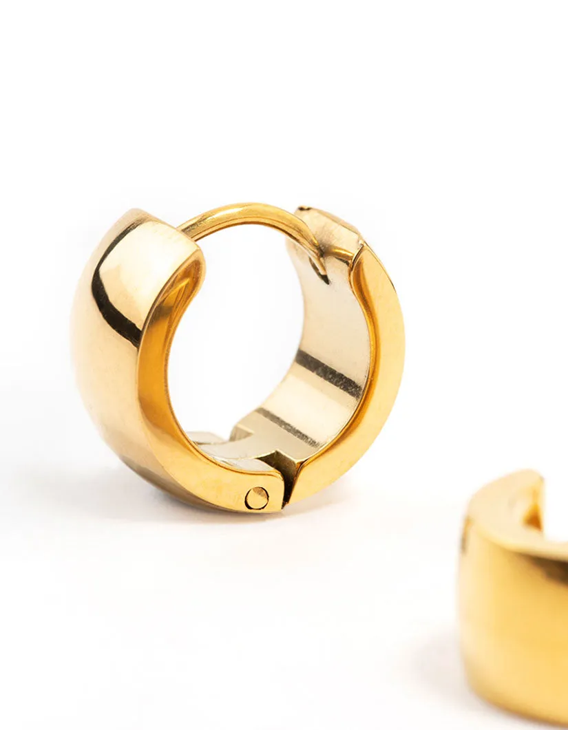 Waterproof Gold Plated Stainless Steel Wide Round Huggie Earrings