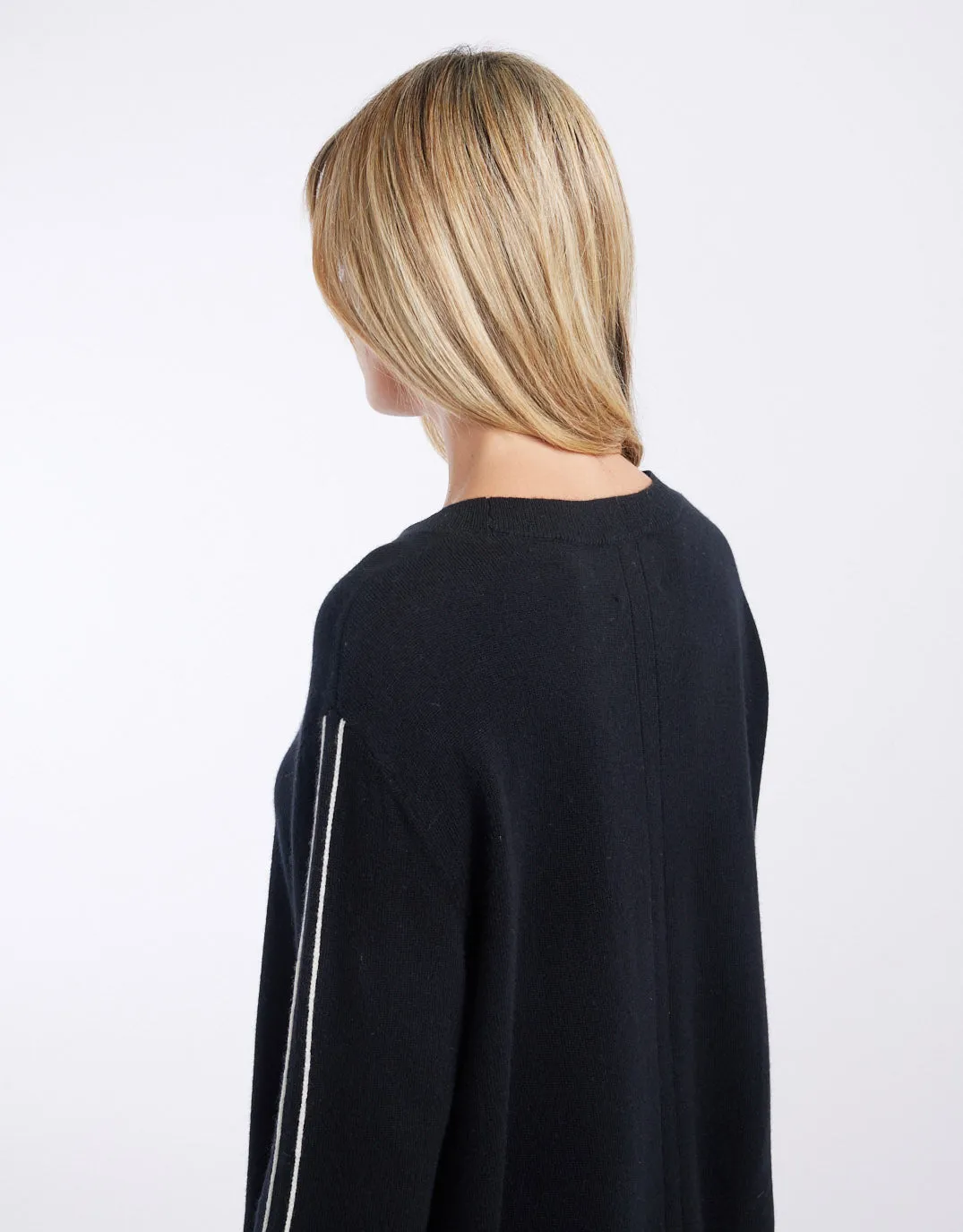 West Village Wool Cashmere Round Neck Knit - Black/White