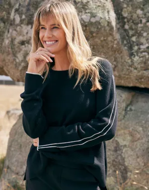 West Village Wool Cashmere Round Neck Knit - Black/White